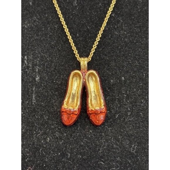 Ruby Red and Gold Tone Slippers Necklace - Picture 5 of 12